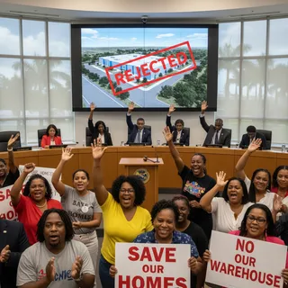 Miami Gardens City Council members vote during a meeting regarding El Dorado Furniture's warehouse expansion plan.