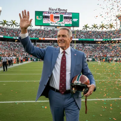 A photorealistic image of a university athletic director in a stadium setting, symbolizing a period of success.