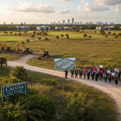 Aerial view of a large housing development being built on the grounds of a former golf course in West Kendall.