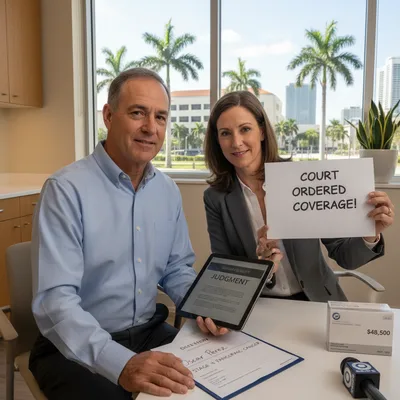 A Florida man in a health setting, representing a cancer patient, interacts with a healthcare professional.