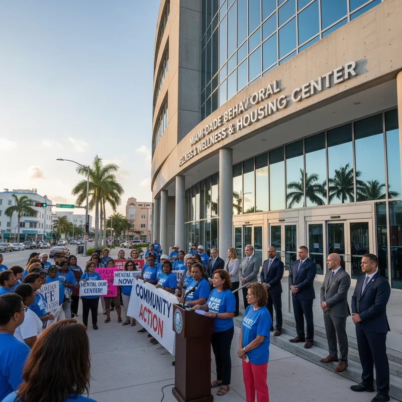 Miami-Dade community members protest outside a vacant mental health facility, urging officials to open it.