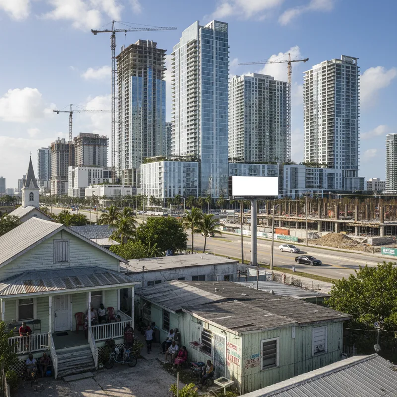 Miami neighborhoods of Little Haiti and Little River with new construction and older homes, showing urban development.