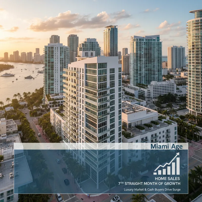 Wide shot of Miami-Dade County homes with luxury residences and cash buyer activity fueling sales growth.