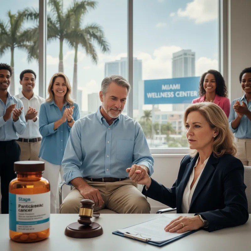 Doctor consults with a patient in a Miami-Dade clinical setting about a $48,500 cancer drug treatment.