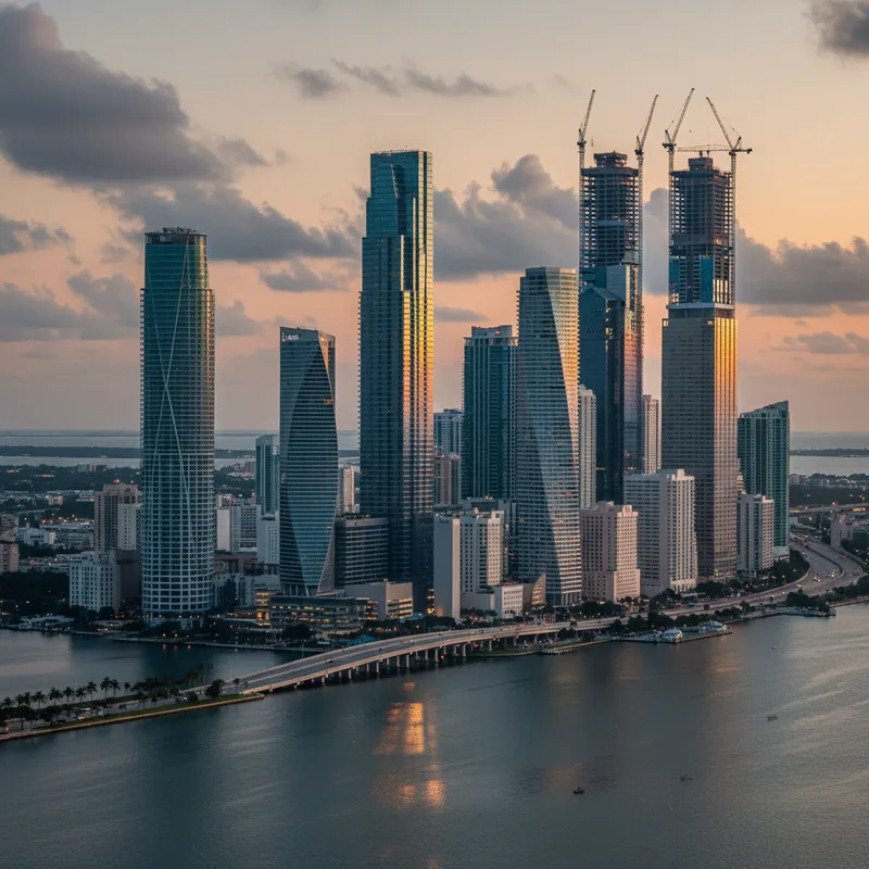 Miami's skyline updated with numerous new, very tall skyscrapers changing the city's architecture.