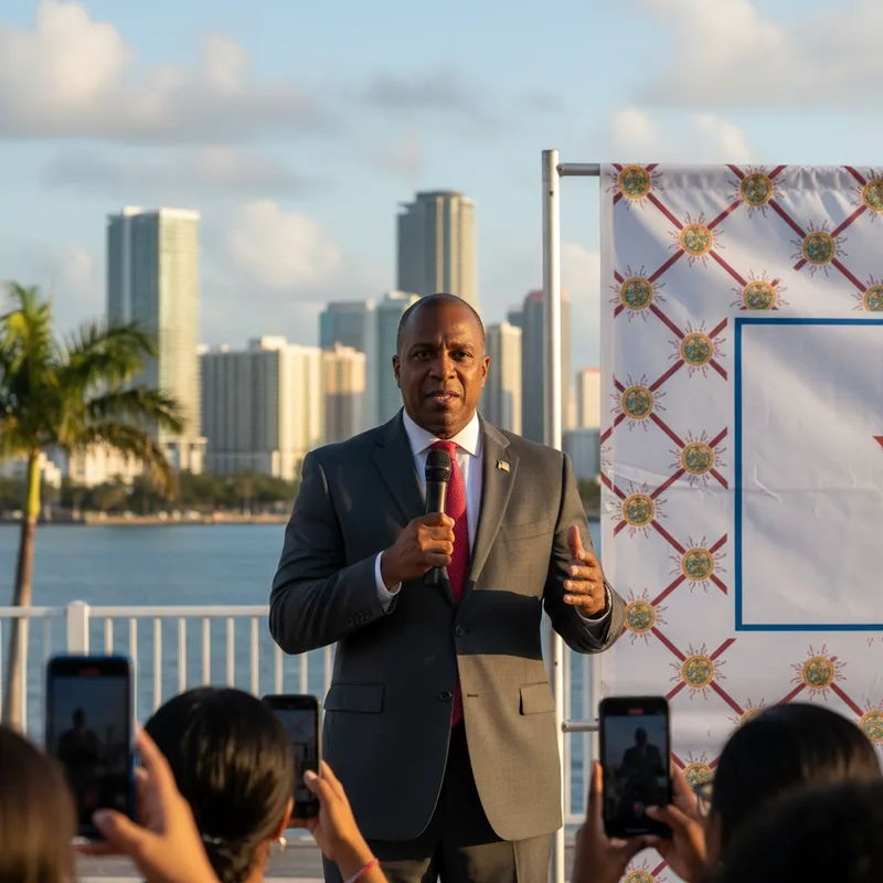 Miami-Dade County Commissioner Oliver Gilbert III in a realistic setting, professional news photography style.